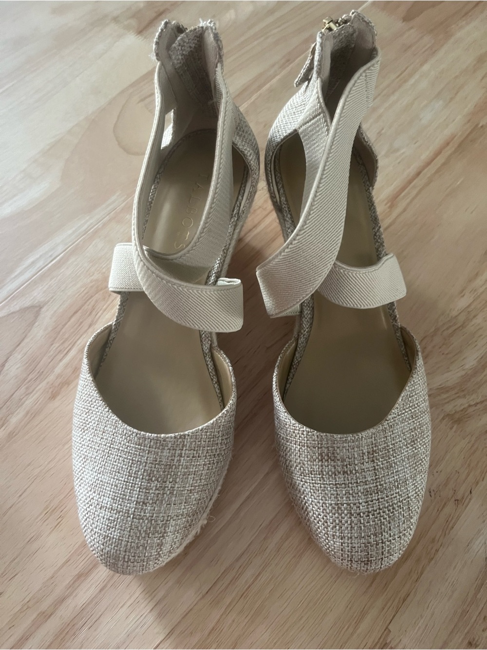 Talbots NWOB Sz 8 linen tan  Espadrille Ankle-Strap wedge New